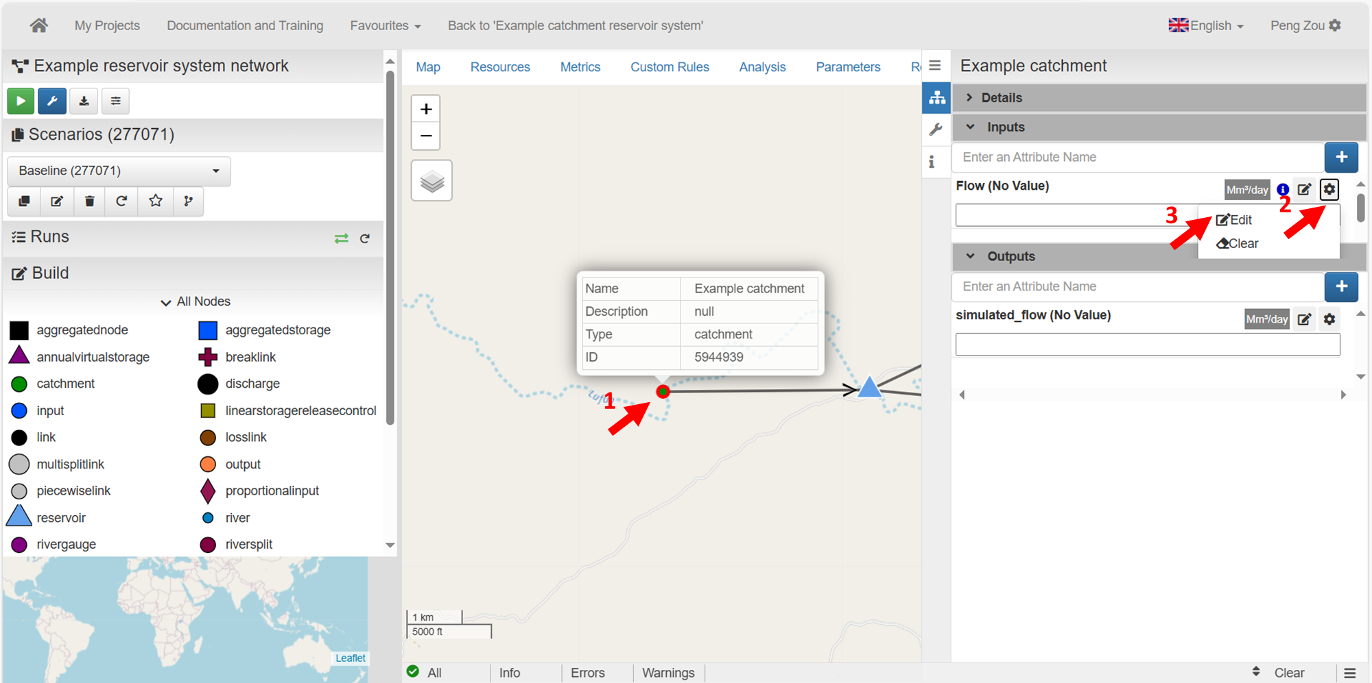 Click on the catchment node and then the edit button for the Flow attribute.