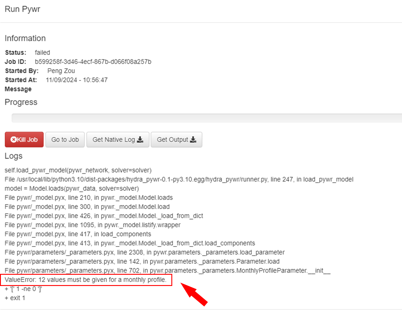 Find the error type at the end of the report
